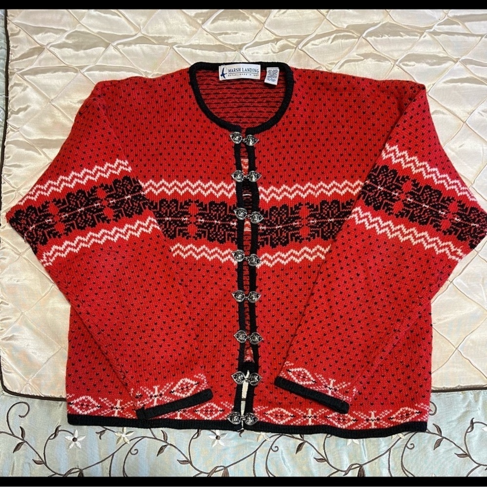 Vintage Marsh Landing II Wool Blend Red and Black Cardigan Sweater Size 3X